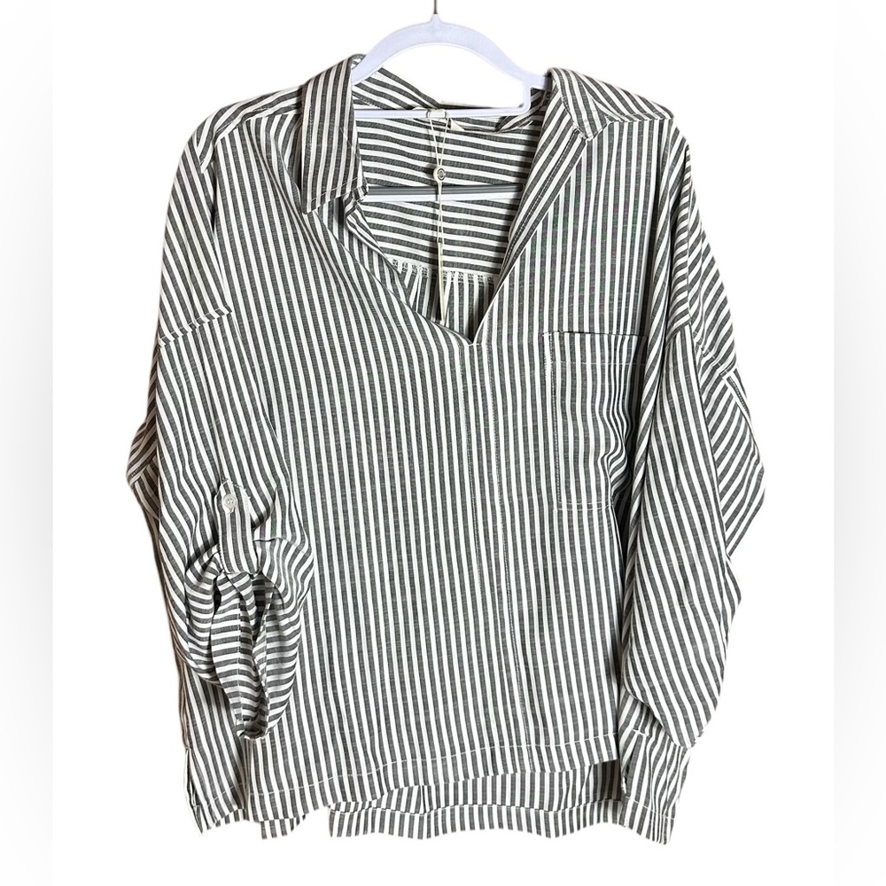 Max Studio Gray & White Striped Pullover Top – Size 2X – NWT